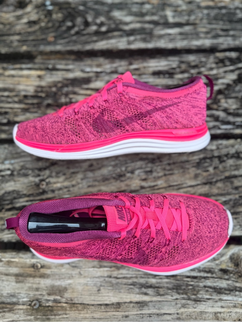 Nike Flyknit Lunar1+ Women’s Sz 7 Pink Flash & Raspberry Red Running Shoes X2